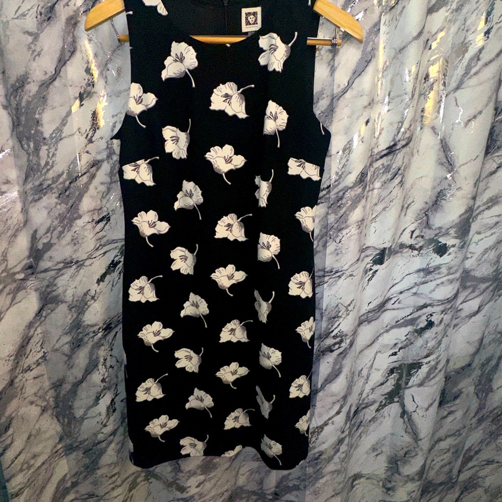 Anne Klein Black Mini Dress with White Floral Sleeveless Coastal Grandma 6 - Picture 6 of 12